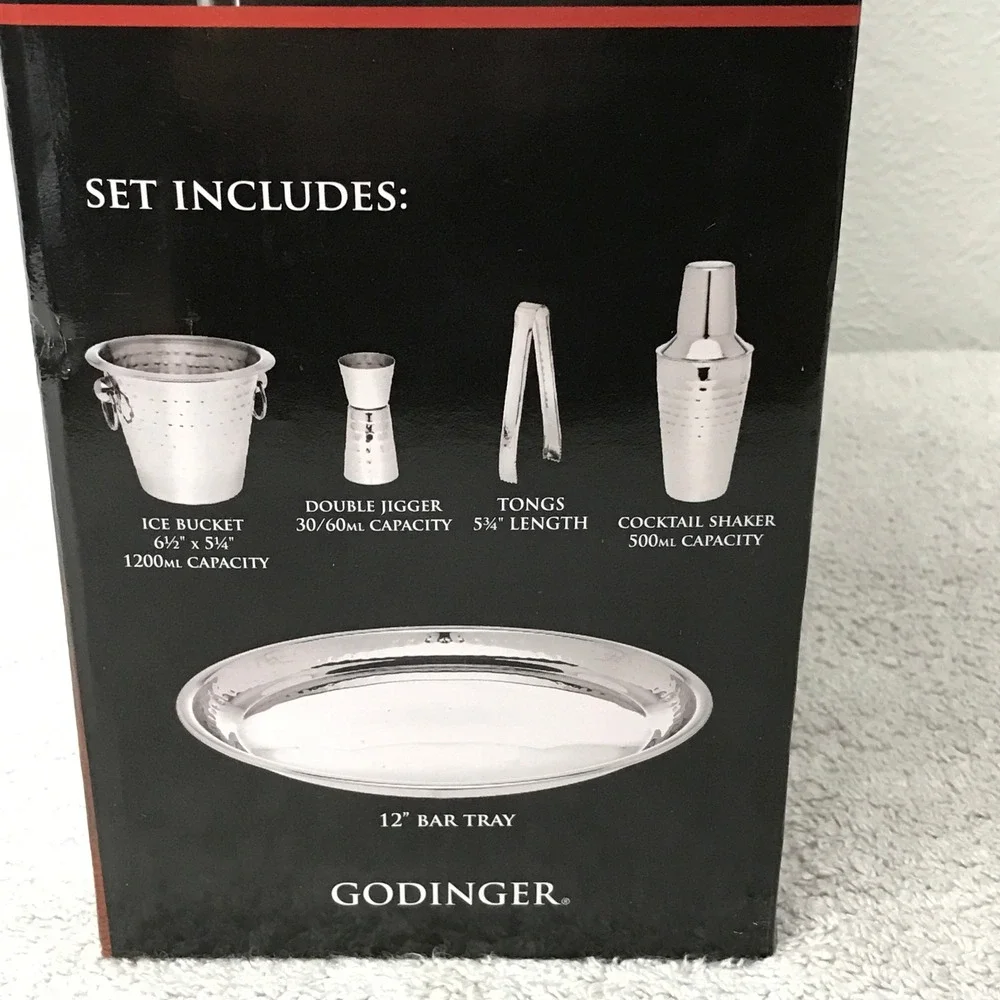 Godinger Bar Set Silver Hammered Stainless Steel 5pc 92310
